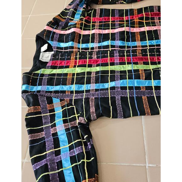 VTG 90s Michael Simon Lite Womens Cardigan Ribbon Plaid Sz Medium 100% Cotton - Picture 6 of 12